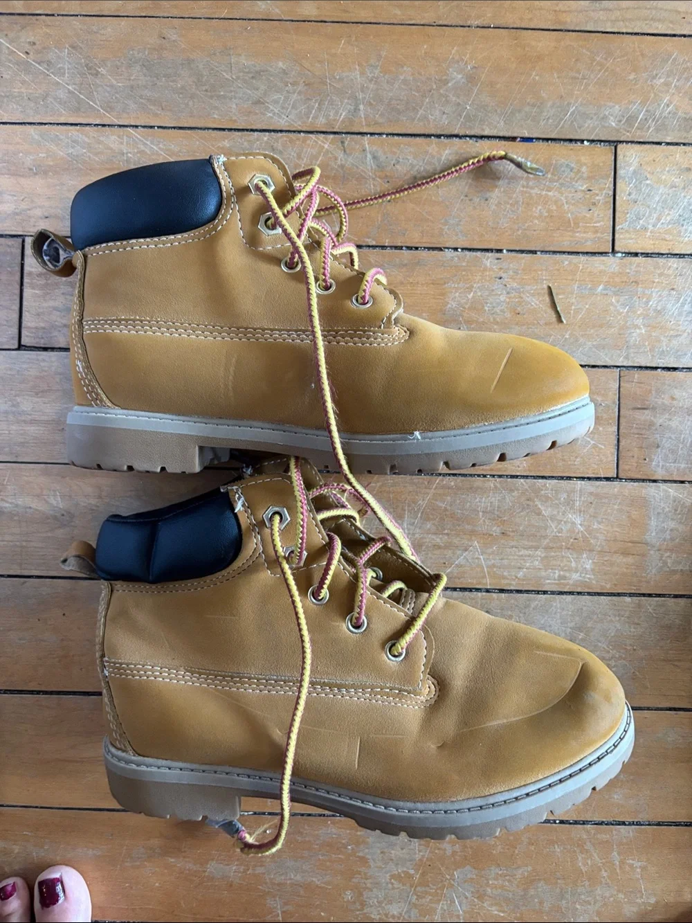 Kids Wonder Nation Tan Work-Style Lace-Up Boots with Padded Collar